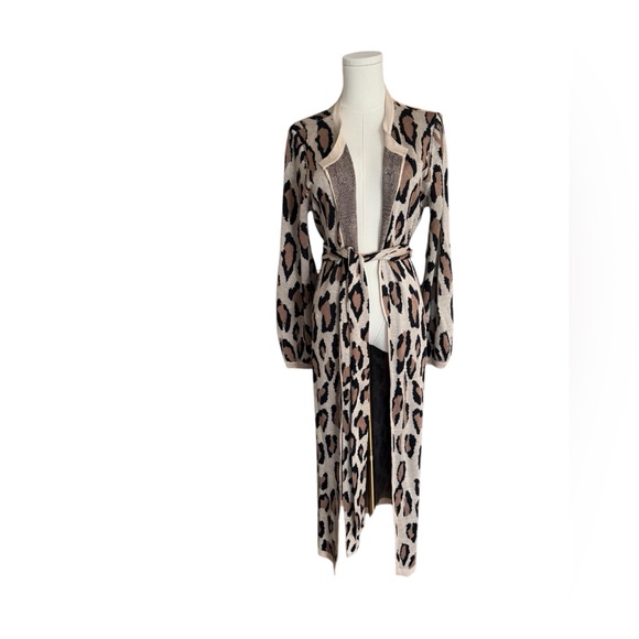 NWT Fate animal print long cardigan waist tie knit long cheetah print cardigan L - Picture 3 of 15